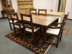 A good quality refectory dining table, with three plank top, 91cm x 183cm,