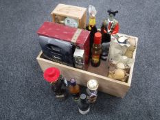 A box of alcohol gift sets, assorted bottles of alcohol, wines,