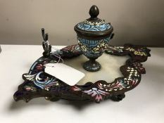 A French enamelled metal desk stand