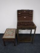 An oak cutlery table and an Edwardian mahogany stool