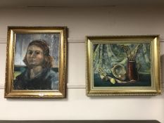 Liz Tyler : self portrait, oil on board, 39 cm x 50 cm,