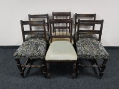 A pair of late Victorian dining chairs and four oak dining chairs