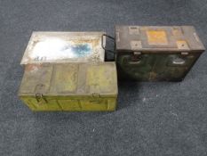 Two ammunition crates and a metal storage box