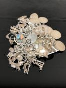 A silver charm bracelet together with a coin bracelet.