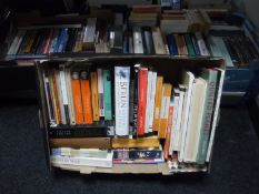 Three boxes of hard back and paperback books - novels etc