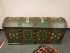 A 19th century domed topped painted trunk,