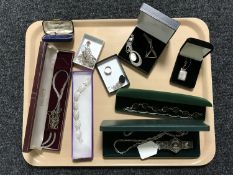 A collection of sterling silver and white metal jewellery.