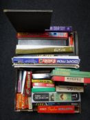 Two boxes of vintage board games - Roulette, Cluedo etc together with a microscope,
