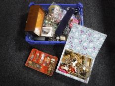 A box of assorted jewellery boxes, costume jewellery,