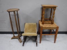 A rattan stool, an oak stool,