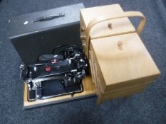 A Jones electric sewing machine and a concertina sewing box