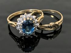 A 9ct gold dress ring together with a 9ct gold band ring.