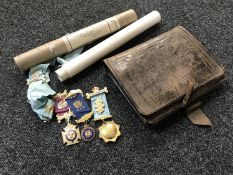 Three sterling silver Grand Lodge Masonic medals, with certificates,