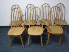 Seven Ercol elm spindle back dining chairs (5 + 2)