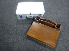 A mahogany writing slope and an aluminium case