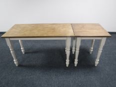 Two pub tables on painted bases CONDITION REPORT: Some minor scuffs to the painted