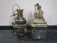 Two brass and glass Eastern style light fittings