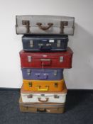 Nine mid 20th century luggage cases