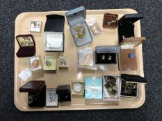 A collection of costume jewellery, cameo brooch, silver chain with amber coloured pendant etc.