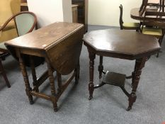 An oak gate leg table and an Edwardian mahogany octagonal occasional table