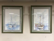 Two colour prints depicting ships