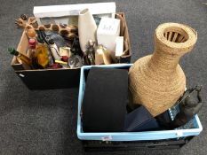 Two boxes of miscellaneous ornaments, contemporary figures,