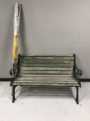 A metal and teak garden bench together with a clothes airer