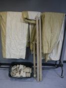 Two pairs of two-tone gold and cream curtains together with rail and fittings CONDITION
