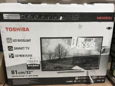 A Toshiba 32 inch LED backlite TV DVD combi