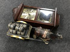 A china shire horse with carriage together with a reproduction clock