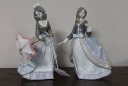 Two Lladro figures of girls (one lacking parasol)
