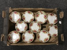 A box of approximately 97 Royal Albert Old Country Roses china saucers
