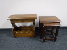 A nest of two tables and an oak mag rack