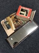 A vintage Little Betty sewing machine together with a small mirror, slate clock,