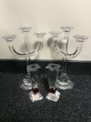 A pair of Villeroy & Boch crystal candlesticks and a pair of miniature crystal candlesticks
