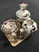 A collection of Mason's Mandalay china, candlesticks, bowls,