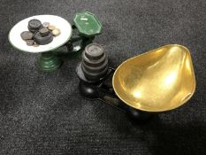 Two sets of vintage Salter scales with weights