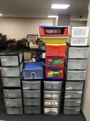A large quantity of plastic storage drawers