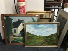 Ten framed continental pictures including framed oils,