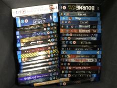 A box containing a quantity of blu-ray DVD's