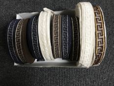 A box several spools of vintage Silver Cross pram trim