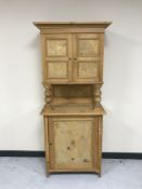 An antique pine double door cabinet CONDITION REPORT: Locked with no key.