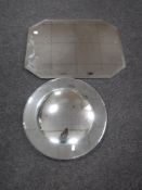 An early twentieth century frameless mirror together with a convex mirror