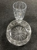 A crystal bowl and a vase