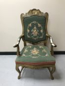 A gilt tapestry seated armchair