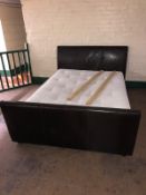 A 4'6 brown leather bed frame with Highgrove orthopaedic mattress
