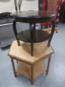 An oak occasional table and a one other