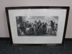 A framed antiquarian monochrome engraving,