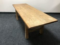A blonde oak coffee table