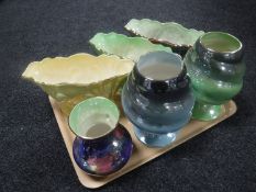 A tray of Maling storm pattern vase and five other pieces of Maling